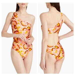 Zimmermann One-shoulder buckled printed swimsuit size 0 US 2-4 peach C1